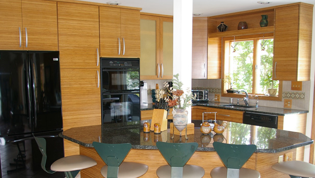 Green Kitchen with Bamboo Reface, Bamboo and Eco-Resin Doors