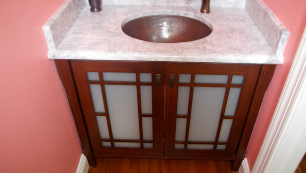 Bamboo Reface, Custom Mirror and Granite